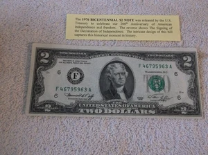 1976 Two Dollar Bicentennial Note Off Center Cut - Picture 1 of 4