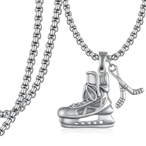 Hockey Skate Necklace 925 Sterling Silver Skate Pendant Necklace Hockey Jewel... - Picture 1 of 7