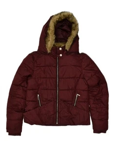 GUESS Womens Hooded Padded Jacket UK 14 Medium Burgundy Polyester RT01 - Picture 1 of 5