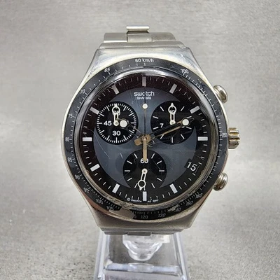 Swatch Irony Chrono Windfall Watch Men 40mm Black Dial Silver Tone New Battery - Image 1 of 4