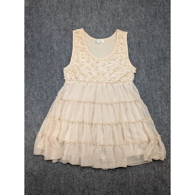 Pretty Angel Tunic Dress XL Beige Rosette Beaded Tiered Romantic Whimsical Fairy - Image 1 of 4