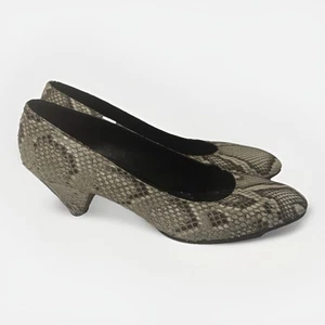 Rare Gianmarco Lorenzi Python Leather Heels Italy Beige Black 80’s Pumps Sz 39.5 - Picture 1 of 9