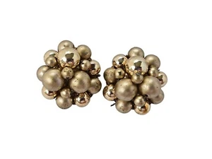 Pendientes Clip Racimo Cuentas Tono Oro Encordados De Colección Japón - Imagen 1 de 5