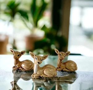 3 Miniature Porcelain Baby Deer Fawn Figurine 2.5" Countryside Collectible - Picture 1 of 9