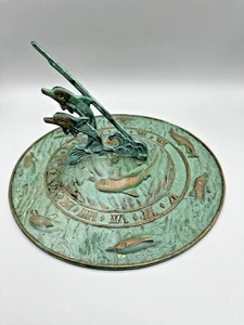 Brass Sundial Disk 10.5" With Dolphins Beautiful Patina Roman Numerals Maritime - Picture 1 of 4