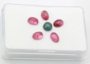 Tourmalines Pink Red and Green 6.48 Carats - 6 Cabochons Total As Lot - Picture 1 of 1