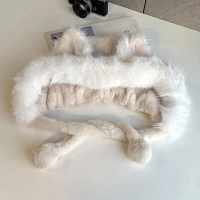 Sombrero de piel de felpa con orejas de gato de zorro protección para orejas de invierno grueso cálido arnés Foto 1 de 4