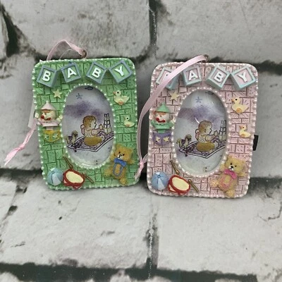 Marco de fotos de cerámica adorno bebé rosa verde Foto 1 de 4