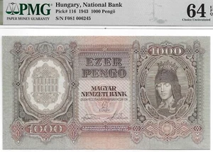 Hungría Increíble 1943 1.000 Pengo PMG 64 UNC EPQ Excepcional Calidad de Papel - Imagen 1 de 6