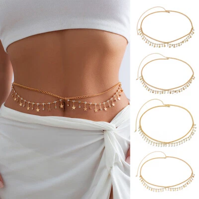 Bohemian Shiny Gold Circle Rhinestone Beach Bikini Waist Belly Body Chain Jewel - image 1 of 4