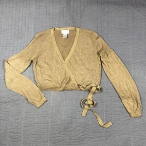 Vintage Spiegel Sweater Women Medium Gold Metallic Wrap Cardigan Crop Evening - Picture 1 of 24