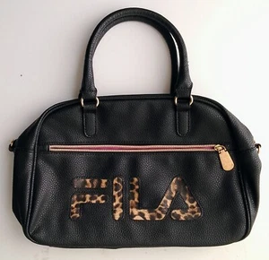 FILA Women's Handbag Black Faux Leather Cerise Lining Proceeds 2 Cancer Charity - Picture 1 of 3