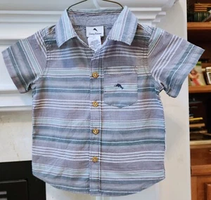 2T BOYS SHIRT~TOMMY BAHAMA~STRIPED BUTTON DOWN~GRAY~SEA GREEN~WHITE - Picture 1 of 11