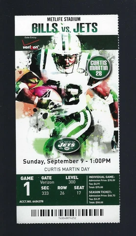 STEPHON GILMORE NFL DEBUT - 2012 BUFFALO BILLS @ NEW YORK JETS FULL TICKET Cover