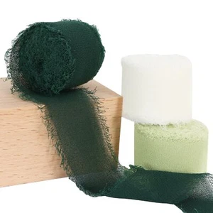 3 Rolls Green & White Set Chiffon Ribbon 1 inch× 5 Yards Ribbon Fabric Silk R... - Picture 1 of 8