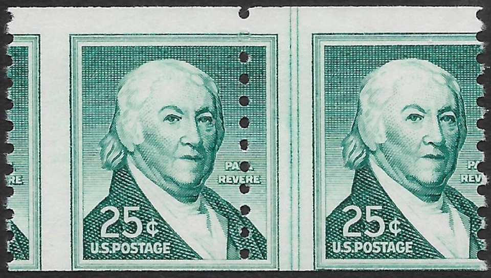 1059Ab 25 cent Paul Revere Dull Gum Misperfed Line Pair - Image 1 of 1