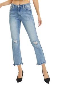 Risen High Rise Distressed Cropped Straight Jeans - Picture 1 of 6