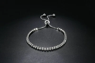 Platinum Plated Adjustable Tennis Bracelet Cubic Zirconia Tennis Bracelets - Image 1 of 2