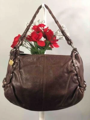 Bolso de hombro FRANCESCO BIASIA con correa tejida de cuero granulado marrón tachonado Foto 1 de 4