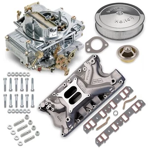HOLLEY STREET WARRIOR CARB & MANIFOLD,600 CFM,SQUARE FLANGE,SHINY,FORD 351W - Picture 1 of 1