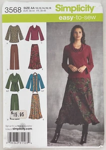 Uncut Simplicity Sewing Pattern Tops, Flair Skirt, Pants 3568 Size 10-18 - Picture 1 of 2