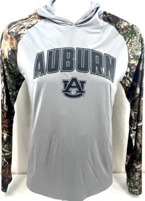 NEW Auburn University Tigers Realtree Polyester Gray Camo LS Hooded Shirt Mens L - Image 1 of 4