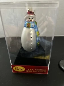 Fabulous Home Holiday Handcrafted Glass Ornament Snowman In Display Case - Picture 1 of 10