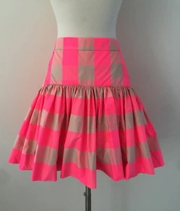 New JCREW Petite Taffeta Skirt In Neon Buffalo Check G0865 Sz 2P Neon Pink - Picture 1 of 8