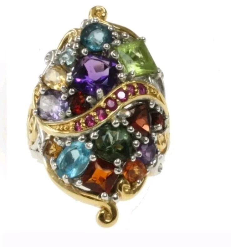 Gemas En Vogue II ¡Obra maestra de múltiples piedras preciosas! ¡Estilo Art Deco! Talla 8 Foto 1 de 4