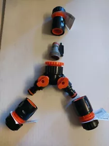 3 WAY GARDEN HOSE SPLITTER JOINER, HOZELOCK COMPATIBLE, SHUT OFF VALVE ON OUTLET - Picture 1 of 7