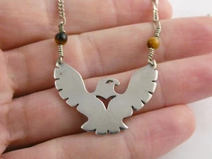 Collar colgante vintage de plata esterlina con cuentas de ojo de tigre y águila 8,7 g 17,5 pulgadas - Imagen 1 de 18