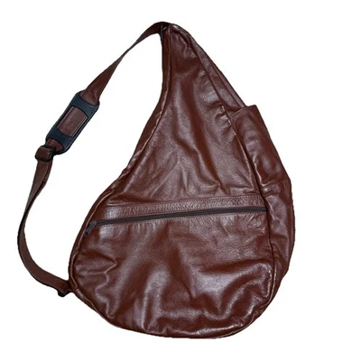 AMERIBAG Tan Leather Shoulder Bag Healthy Back Sling Backpack USA 19” Medium Vtg - Image 1 of 4
