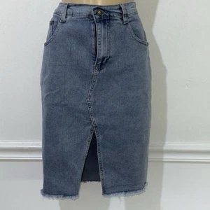 Happily Grey HG Skirt Mini Front Slit Denim Raw Hem 9/28 Pre Owned! - Bild 1 von 8