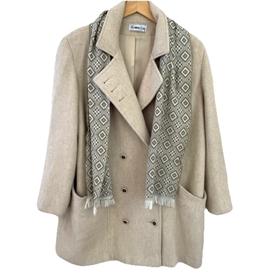 Abrigo de guisante vintage Herman Kay de doble pecho con bufanda para mujer talla 12 beige Foto 1 de 4