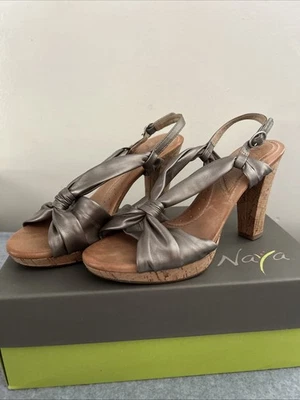 Naya WIND Heels Nickel Alloy Leather Womens Sz 7 Ankle Strap Cork Shoes - Image 1 of 4