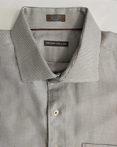 Peter Millar Dress Shirt Men's XL Beige Brown Tiny Herringbone Cotton L/S Button - Picture 1 of 12