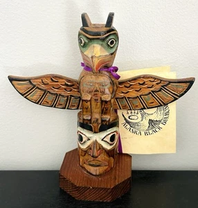 Alaska Black Diamond Donnervogel Totempfahl signiert Vic Yeoda handgeschnitzt NW Kunst - Bild 1 von 13
