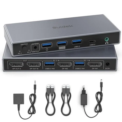 Displayport KVM Switch 2 In 2 Out 4K@60Hz DP1.4 mit 3 USB A+1 USB C für 2 PC - Bild 1 von 4