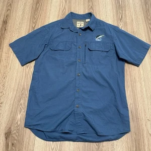 Camisa con botones Red Head Brand Co para hombre M azul bolsillos peces bordados - Imagen 1 de 8
