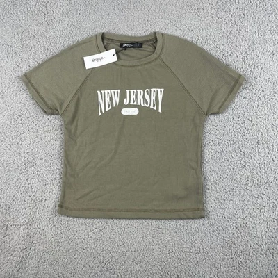 Nasty Gal 女式大号绿色白色新泽西图案印花婴儿 T 恤 — 第 1/4 张图片