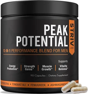 Peak Potential 12-In-1 Testosterone Support for Men – Natural Strength, Energy & - Picture 1 of 12