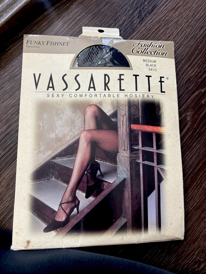 2 Pr Vassarette "Her Secret" Black Fishnet Stockings Fits to 6’-1” 165–195 lbs