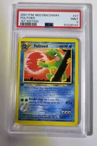 2001 Pokemon Politoed 1st Edition #27 Neo Discovery  PSA 9 Mint Card - Foto 1 di 2
