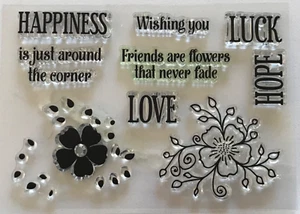 Happiness around corner sentiments luck hope layer flowers small clear stamp set - Picture 1 of 6