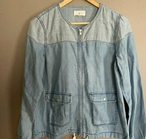 Lou & Grey Linen Blend Chambray Zip Blue Jacket Size Small - Picture 1 of 9