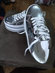 Call It Spring Platform Silver And White Shoes Size 6.5 Womens - Picture 1 of 8