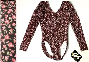 GK Elite VTG 90s Long Sleeve Cotton Vneck Leotard Bodysuit Floral Adult S (AS) - Picture 1 of 7