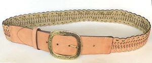 Betsey Johnson Beige Leather Studded Belt Gold tone Size S - Picture 1 of 5