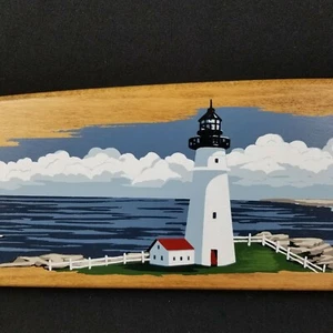 Arched Wooden Waterfront Lighthouse Langolier Designs Wall Hanging Hand Crafted - Picture 1 of 12