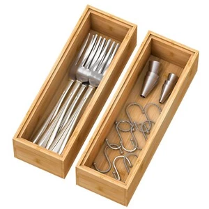 Bamboo Kitchen Drawer Organizer Stackable Silverware Tray Utensil Organizer Cutl - Picture 1 of 7